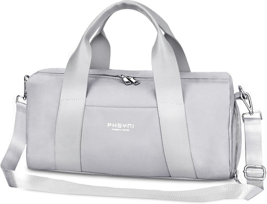 16" Gym Bag for Women,with Shoes Compartment and Waterproof Pocket(Grey)