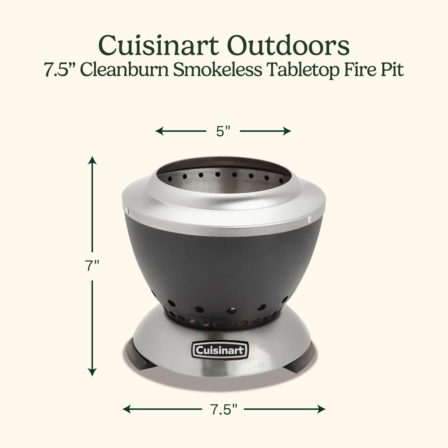 Cuisinart Cleanburn Smokeless Tabletop Fire Pit, 7.5” Lightweight Portable Smokeless Fire Pit with Removable Base for Ash & Carry Bag, Small Outdoor Heater for Patio, Camping & RV, Portable Heater