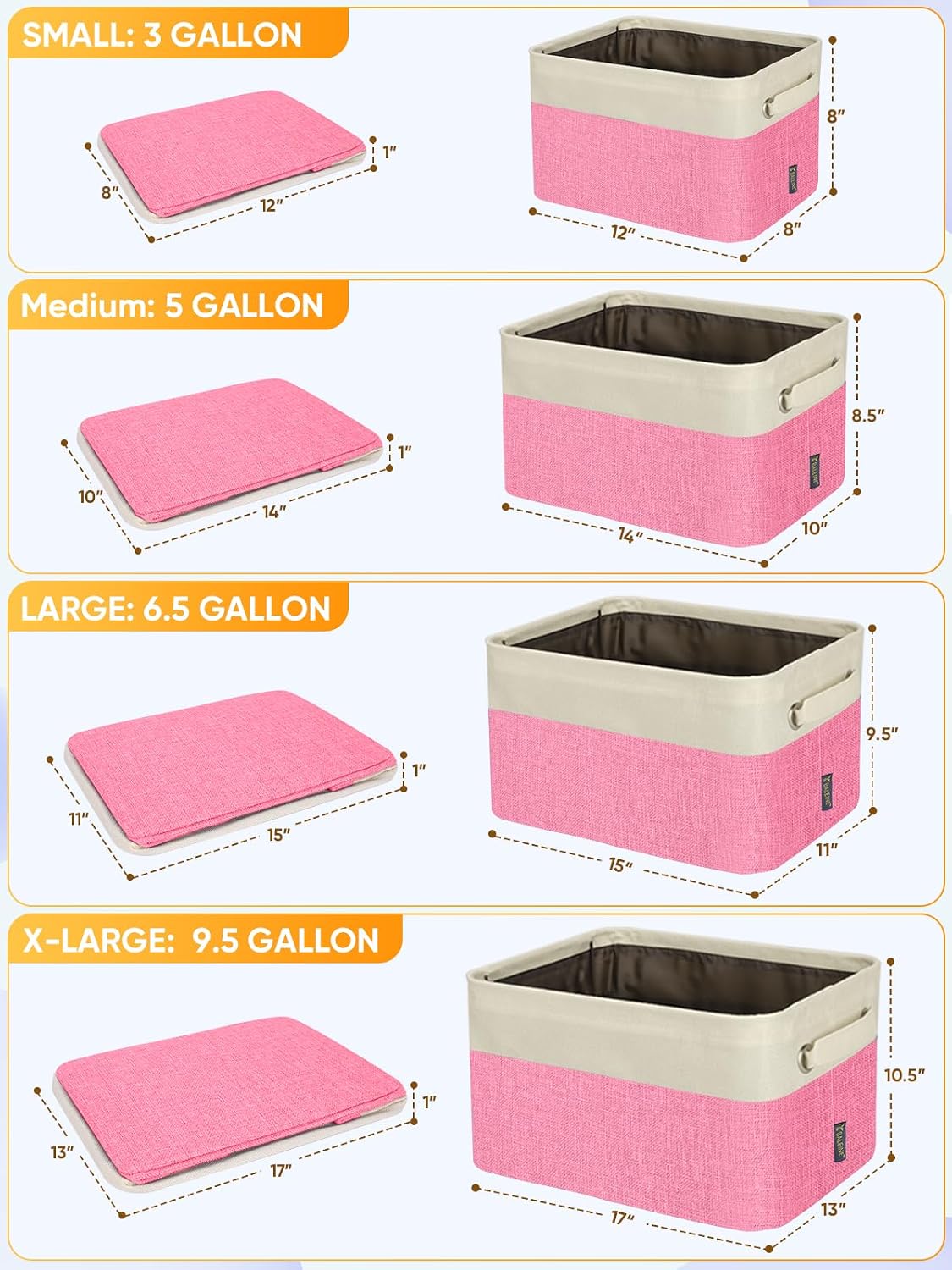 BALEINE 3 Pack Fabric Closet Storage Bins for Shelves, Linen Closet Organizers and Storage, Decorative Baskets for Organizing, Shelf, Clothes, Home, Office (Pink, 12"x8"x8")