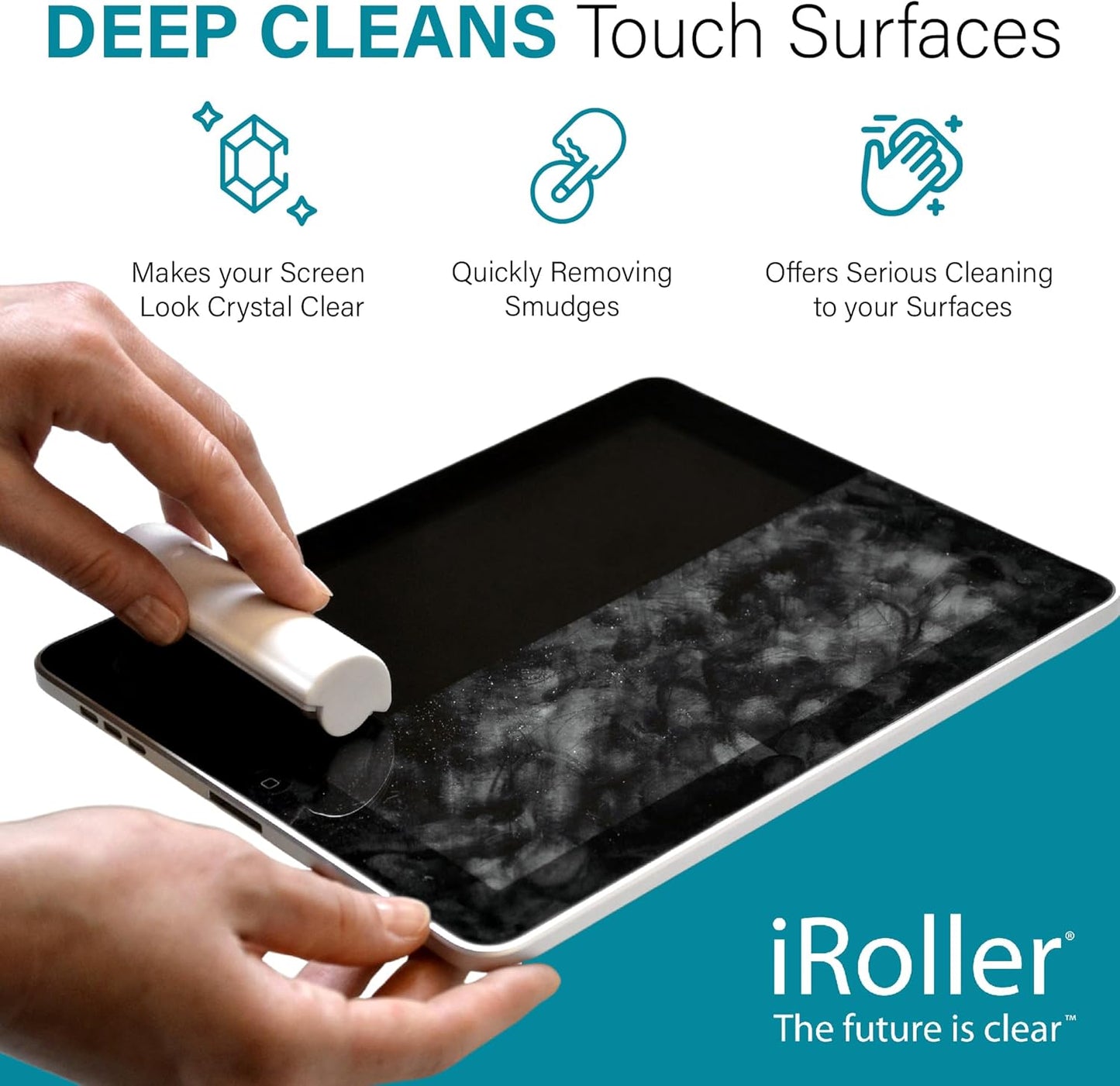 Screen Cleaner by iRoller - No Need for Spray or Wipes - Liquid Free iPad Screen Cleaner Roller Tool - Washable & Reusable - Phone Screen Cleaner Ideal for iPhone, Laptop, Computer Touchscreen - 3.5"