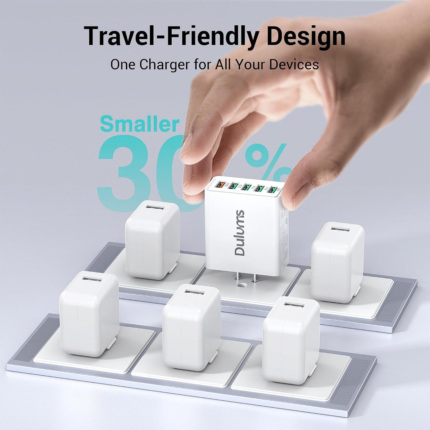 50W USB Wall Charger Block, 2Pack 5-Port Charger Fast Charging Block QC 3.0 Multiport Type C Box Brick Cube USB A Wall Plug for iPhone 16/15/14 Pro Max Plus, iPad,Galaxy, LG, Moto, Android Phones
