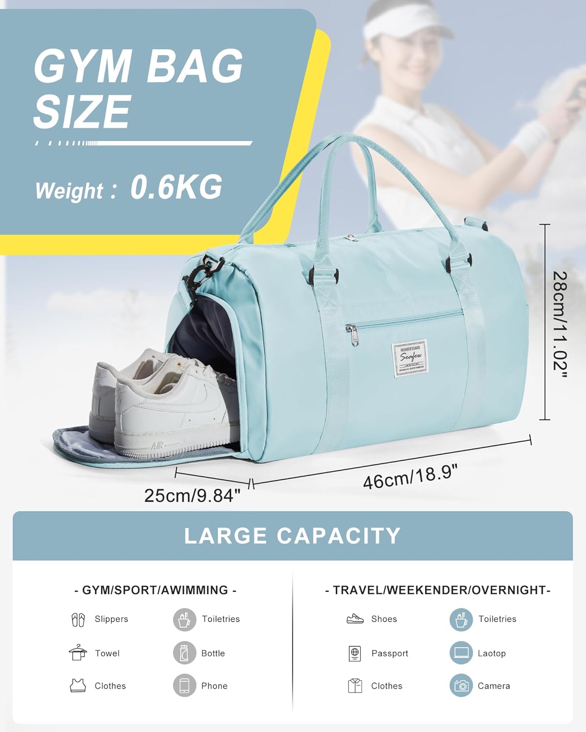 Gym Bags Womens Mens with Shoes Compartment and Wet Pocket Travel Duffel Bag for Women for Plane Sport Gym Tote Bags Swimming YogaSmall Waterproof Weekend Overnight Bag Carry on Bag Hospital Holdalls