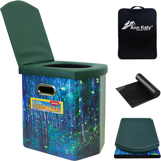 Ann Katy Upgrade XL Portable Toilet for Adults, Extra Large Portable Travel Floding Toilet, Camping Tall Toilets with Lid for Adults and Kids Compact Potty for Car,Hiking,Beach and Camping