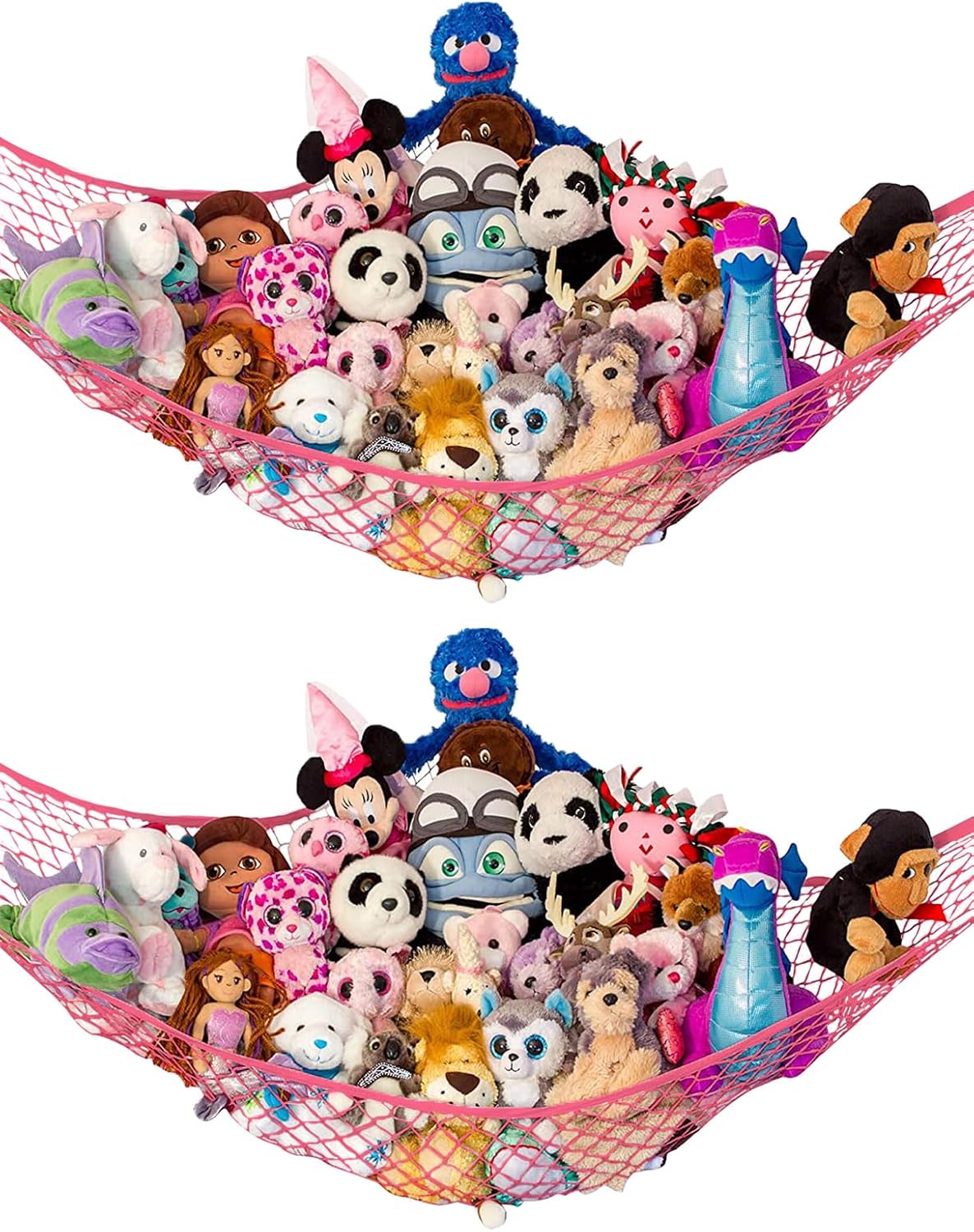 Stuffed Animal Hammock 2 Pack | Corner Stuffed Animal Storage & Plushie Net | Toy Hammock for Stuffed Animals | Holds 12lbs | Easy Hang, All Hardware Included | Coral Bedroom Decor | by Lilly's Love