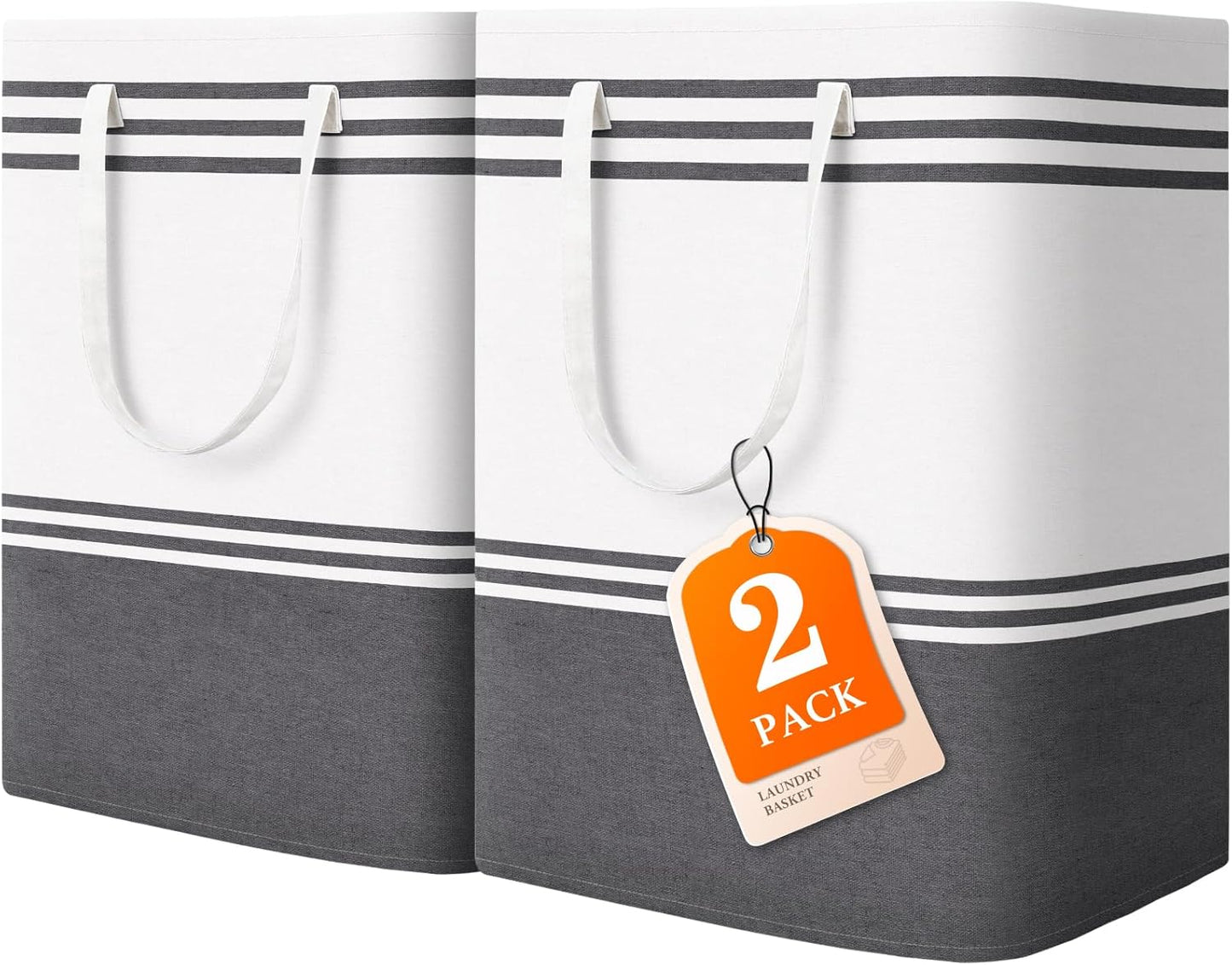 2 Pack Large Home Laundry Basket, Laundry Hamper, Freestanding Waterproof Dirty Clothes Bag, Tall Clothes Hamper - Extended & Reinforced Handles for College Dorm, Family (Light Grey/88L)