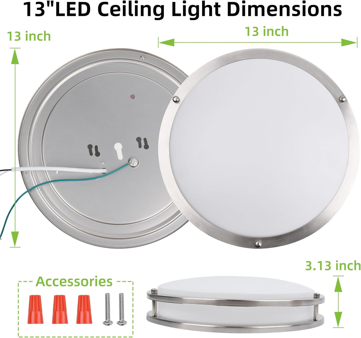 13 inch Flush Mount LED Ceiling Light Fixture, 2700K/3000K/3500K/4000K/5000K Adjustable Ceiling Lights, Brushed Nickel Saturn Dimmable Lighting for Hallway Bathroom Kitchen or Stairwell, ETL Listed