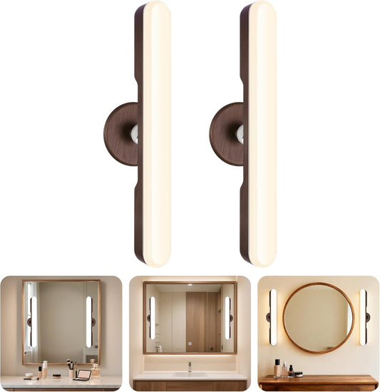 cambk Set of 2 Wireless Vanity Makeup Lights for Mirror, Rechargeable LED Stick On Light Bar for Bathroom Mirror with Dimmable 3 CCT, Long Battery Life Cordless Light for Vanity Desk(Dark Brown)