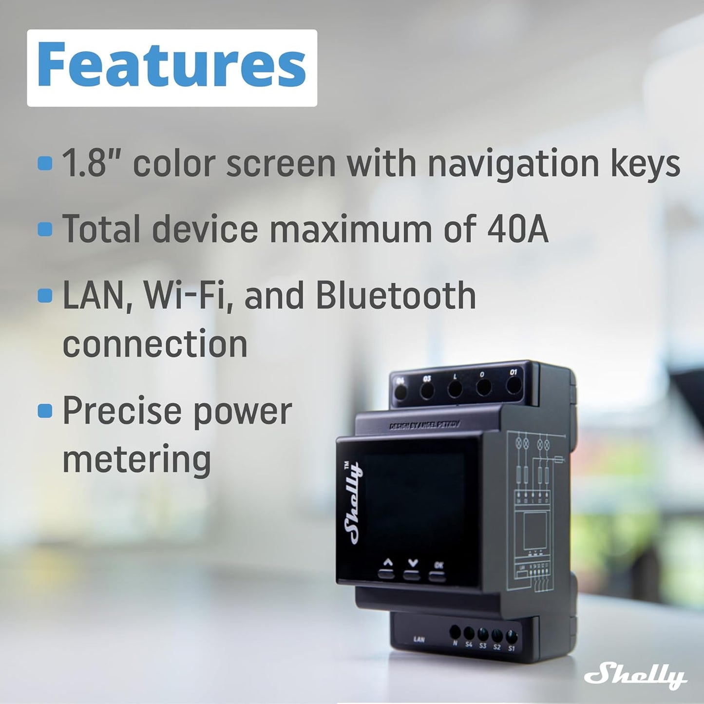 Shelly Pro 4PM | Wi-Fi & LAN, 4-Channel Smart Relay with Power Metering | Home Automation | Compatible with Alexa & Google Home | iOS Android App| Remote Appliances Control and Monitoring