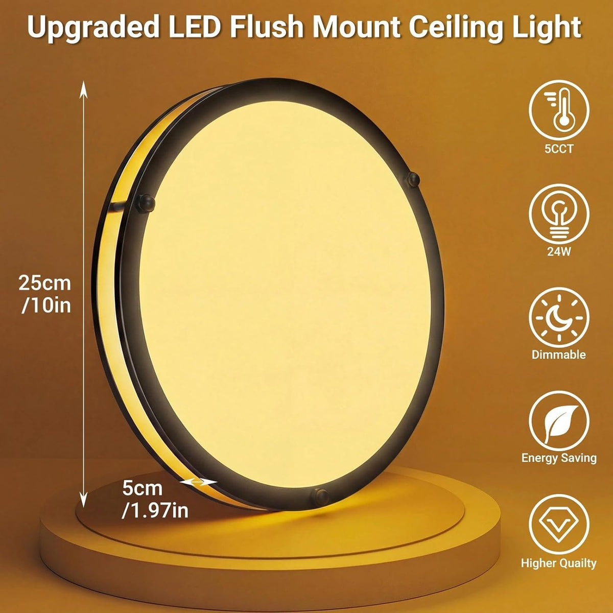 libtit 13 Inch Flush Mount Ceiling Lights, Dimmable 3000K-6500K Adjustable LED Ceiling Light, 24W Round Slim Light Fixture Black for Kitchen Bedroom Bathroom Hallway-1 Pack