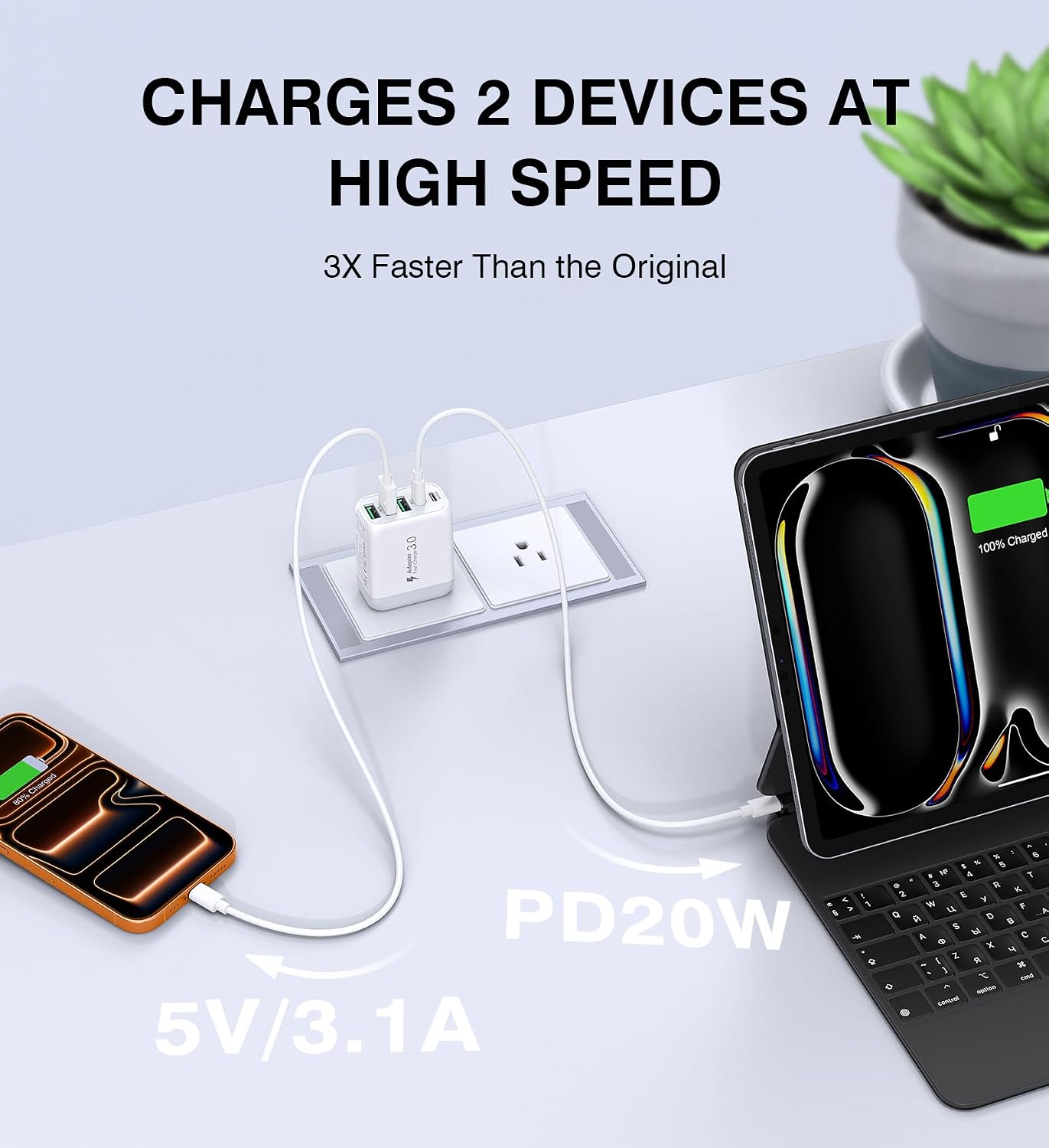 USB C Wall Charger Block, 2Pack 50W 5-Port C Charger Fast Charging Block PD Power Adapter +QC Multiport Type C Box Brick Cube USB A Wall Plug for iPhone 16/15/14 Pro Max Plus, iPad,Samsung Galaxy