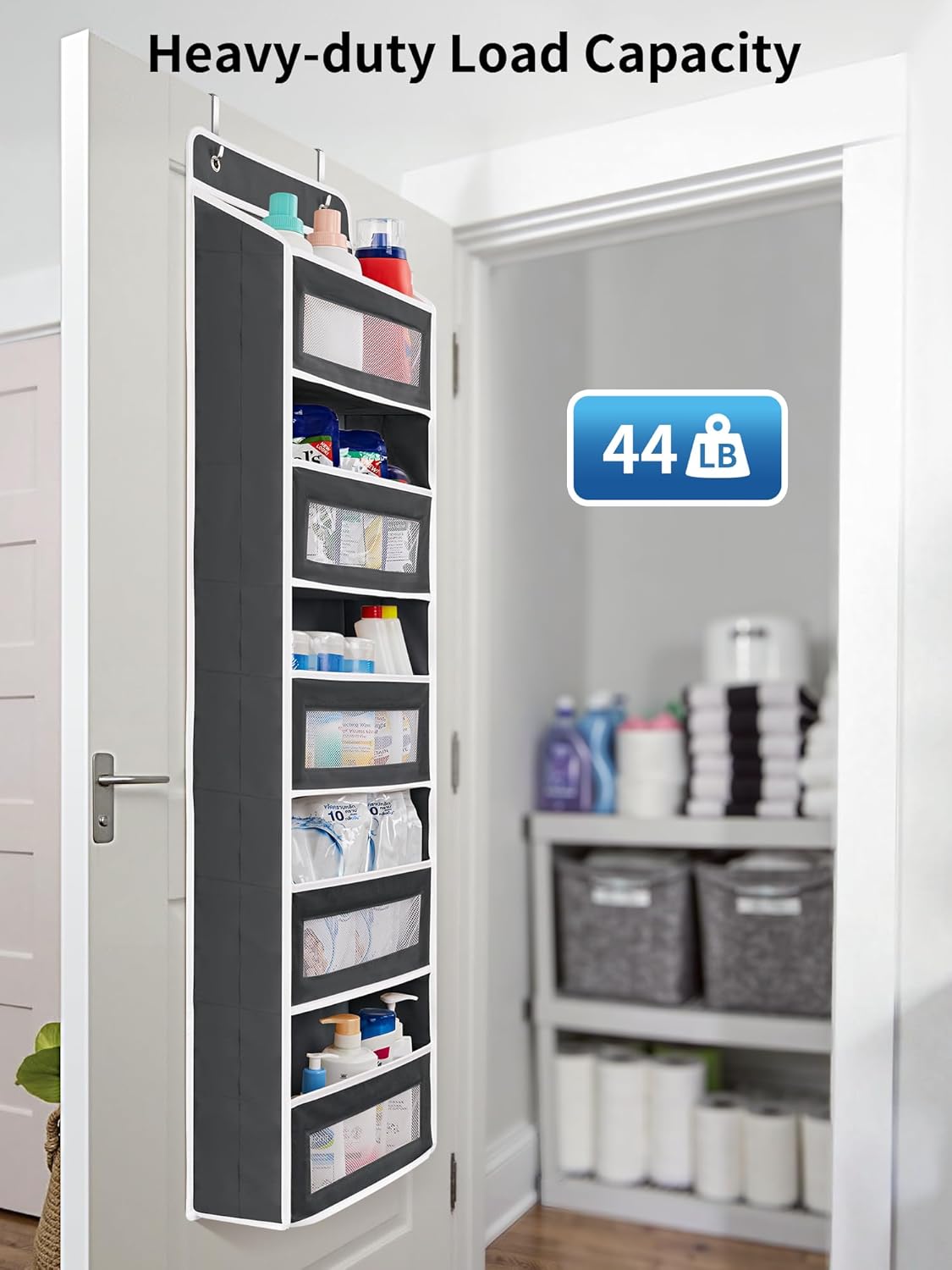 JARLINK Over the Door Organizer Storage, 5 shelf Hanging Organizer with 5 Large Capacity Pockets, Anti Tilt 44 lb Load Behind Door Storage for Bedroom, Bathroom, Pantry, Nursery, (Black)
