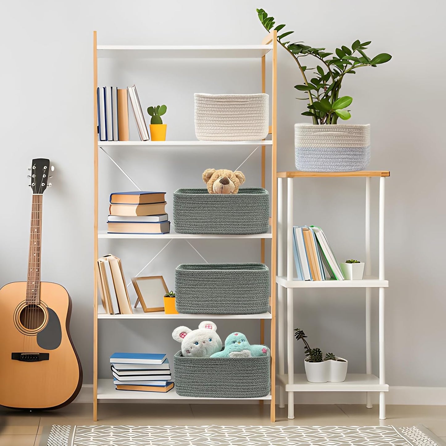 COMFY-HOMI 13" x 8.5" x 5.1" Storage Baskets for Organizing | Cotton Rope Woven Basket | Toy Storage Bin Box | Basket for Shelves, Closet Organizer Bin, Decorative Closet Shelf, 3 Pack