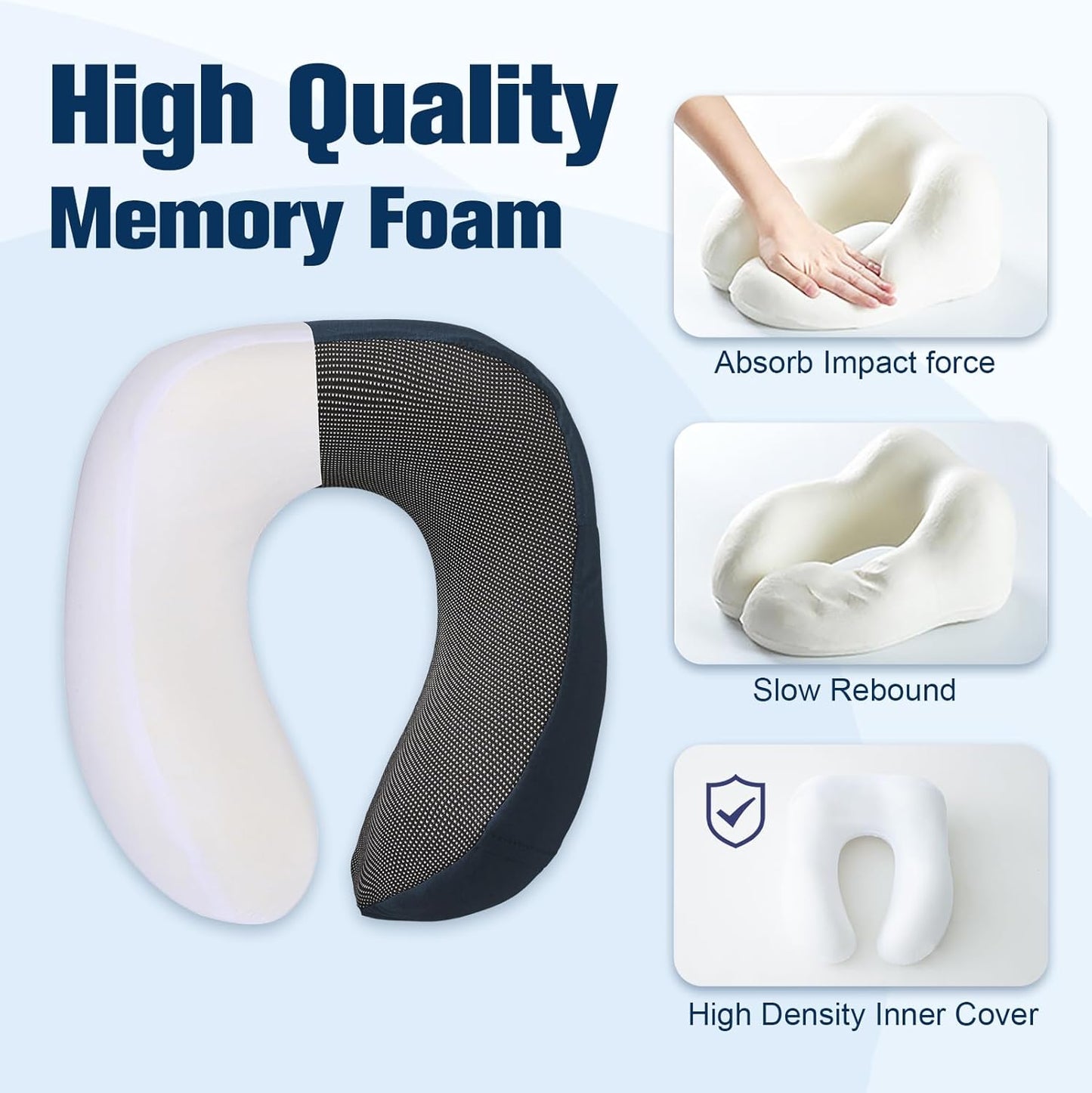 Cirorld Neck Pillow for Traveling, Travel Pillows for Airplanes,100% Pure Memory Foam Travel Neck Pillow, Adjustable Flight Pillow, Portable Plane Accessories with Eye Mask, Earplugs, Carry Bag