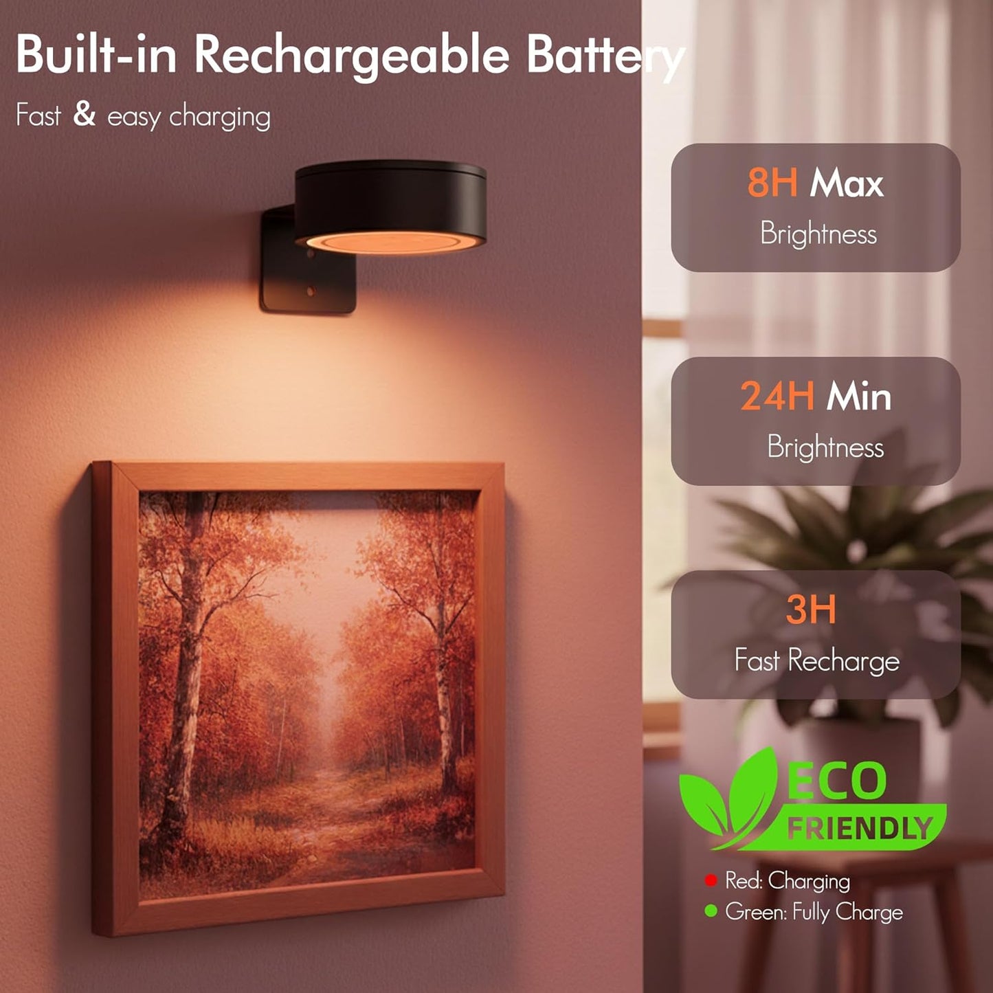 3Pack Picture Lights for Wall, RGB Color Changing Led Art Display Light with Rechargeable Battery Operated, Magnetic Painting Light with Remote Control, Wireless Home Wall Decorative Lighting, Black