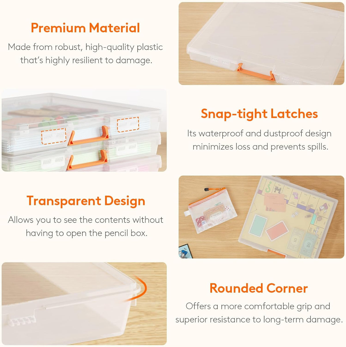 Lifewit 6 Pcs Board Game Storage Boxes, 12.2x10.6'' Paper Container with Secure Latch, Plastic Portable Organizer with Handle & Labels for File,Document,Puzzles, Cards, Art Supplies
