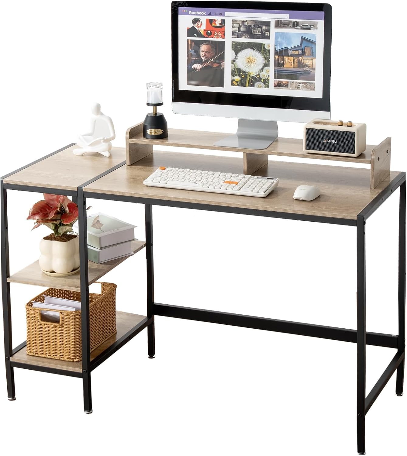 MINOSYS 47-inch Computer Desk with Storage Shelf - Ideal Gaming Desk for Bedrooms, Small Spaces, and Home Offices Modern Writing Desk for PCs,White Table.