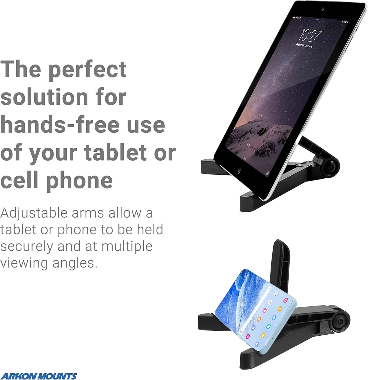 ARKON Mounts Portable Tablet Stand | Adjustable Viewing Angle | For Phones and Tablets | Fits Apple iPad, iPhone, Samsung Galaxy, Note, Switch, and more