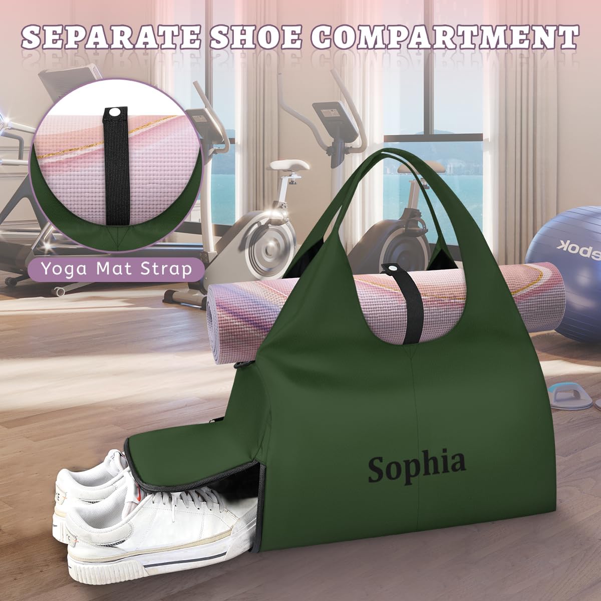 Yoga-Bag Small-Gym-Bag for Women Personalized Beige Yoga-Mat-Bag with Shoe Compartment Gym Accessories for Women