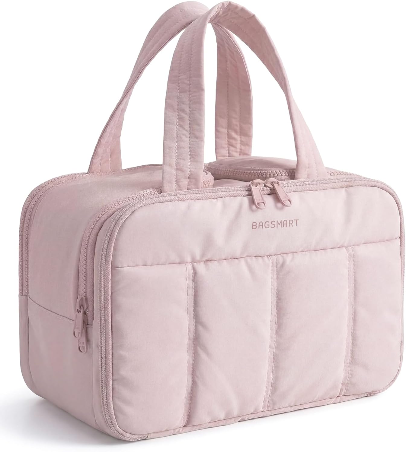 BAGSMART Travel Toiletry Bag, Puffy Large Toiletry Bag for Women, Lightweight Cosmetic Makeup Bag Organizer with Handle for Traveling, Accessories, Essentials, Toiletries (Pink)