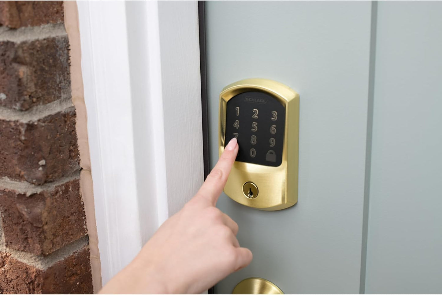 Schlage Encode Smart Wi-Fi Deadbolt Lock with Touchscreen Keypad, Keyless Front Door Entry, App Control, Alexa, Google Home and Airbnb Compatible, Satin Brass, BE489WB GRW 608