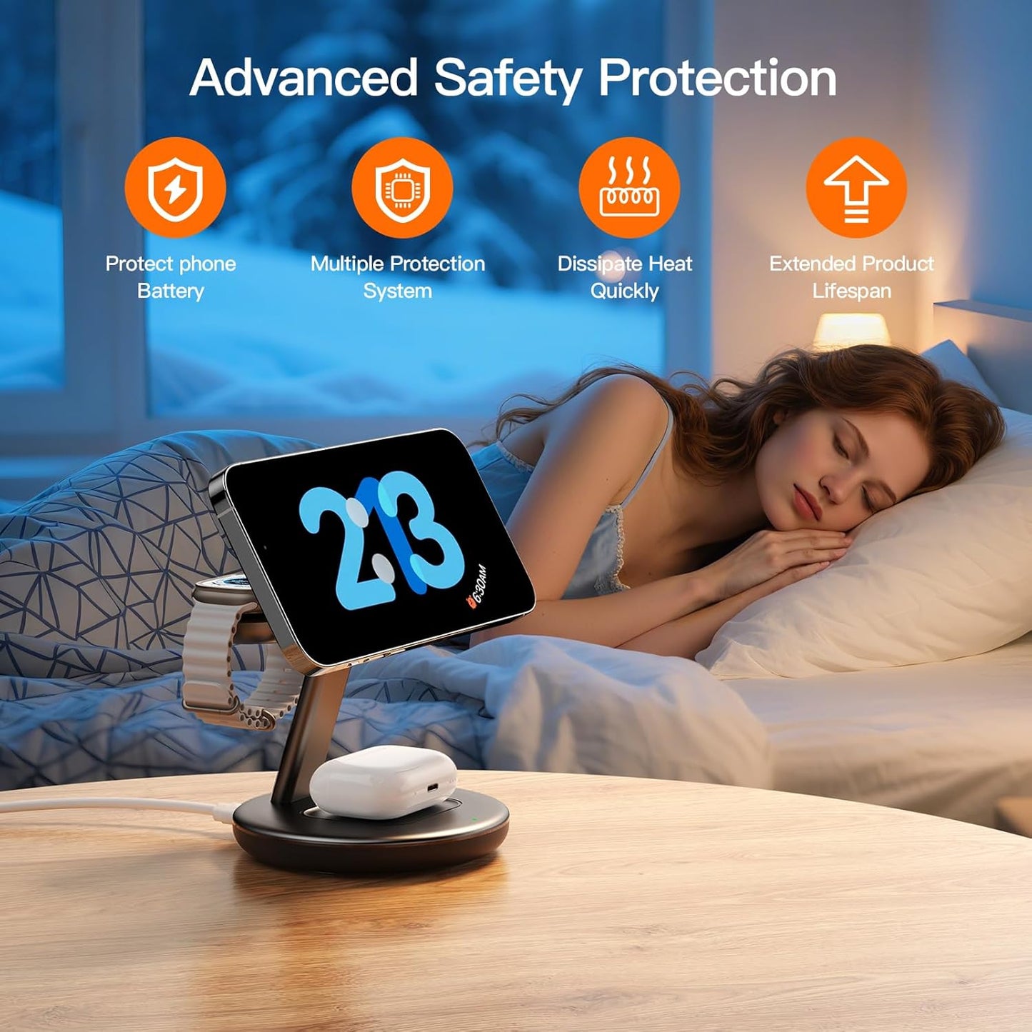 for Apple Watch 5W Fast Charger,15W • Silent •Not hot,3in1 Wireless Charging Station, Apple Mag-Safe Charger Stand,Fast Magnetic Wireless Charger Station for iPhone17-12 Series,Apple Watch Airpods