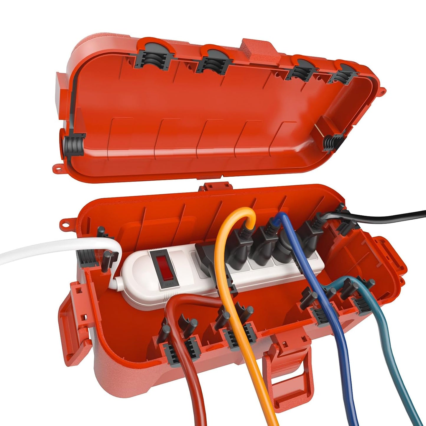 Flemoon Medium Outdoor Electrical Box, IP54 Waterproof Extension Cord Cover | Inner Size 9.4 x 4.3 x 3.2 Inch, 6 Cable Entry Ports, Weatherproof Connection Box for Outlet, Holiday Lights, Red