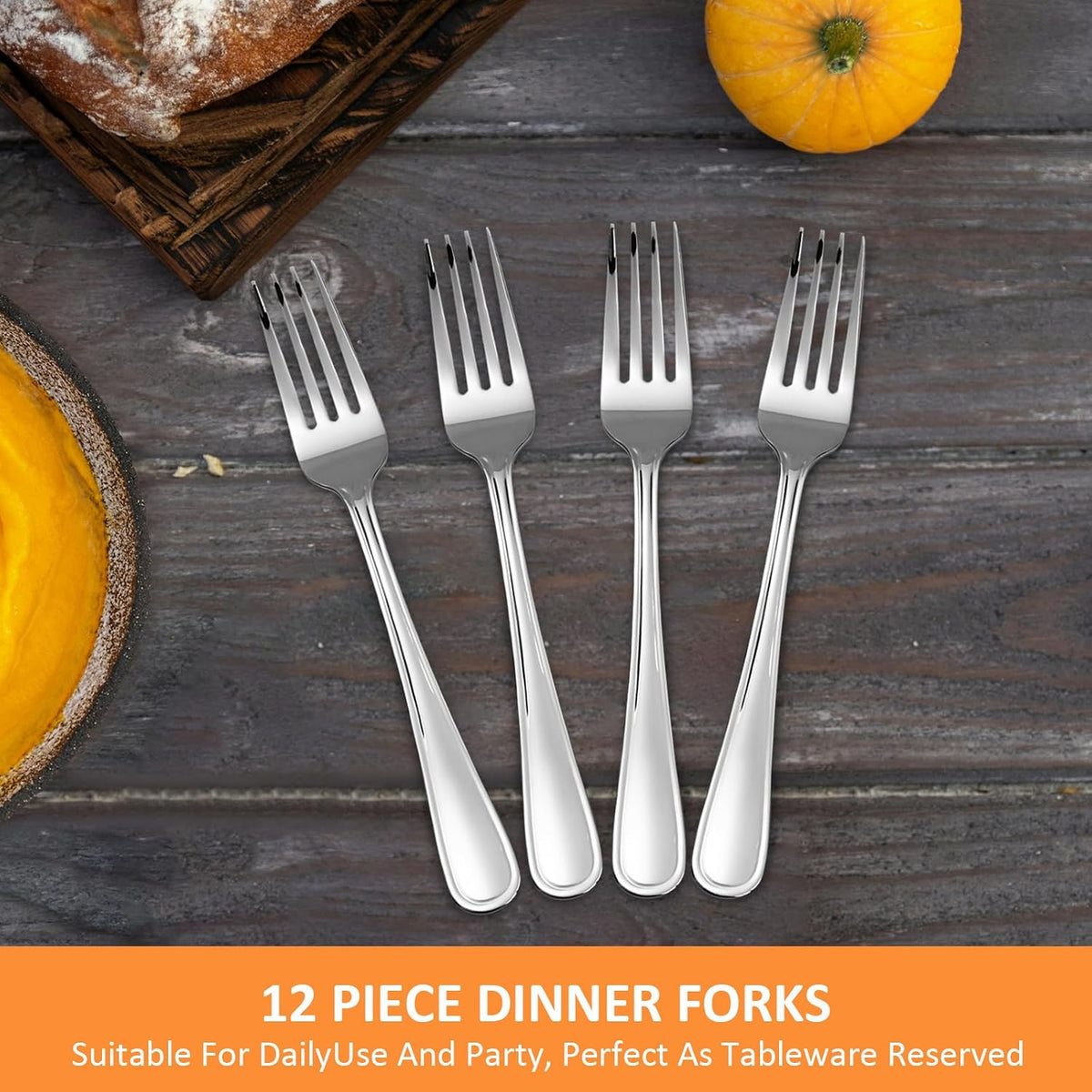 KOOMADE Dinner Fork Set -12 PCS Silver 18/0 Premium Food Grade Stainless Steel Flatware Salad Forks， Durable Metal Forks Silverware, Mirror Polished & Dishwasher Safe for Home, Kitchen, Restaurant