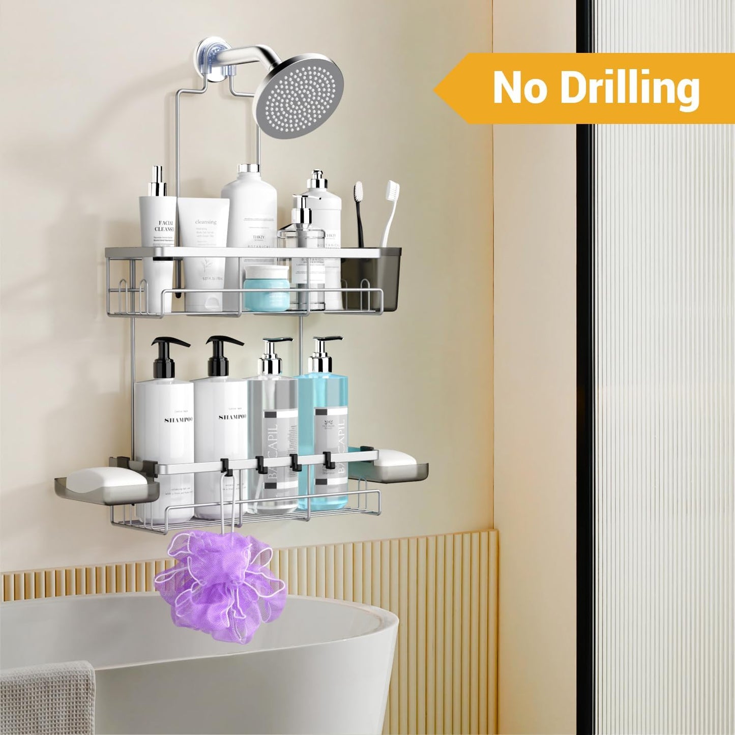 AKTECKE Shower Caddy Hanging Bathroom Organizer: Rustproof Shower Shelf for Inside Shower - No Drilling Shower Racks Over Showerhead - Bath Shelves Rack for Shampoo Soap Chrome