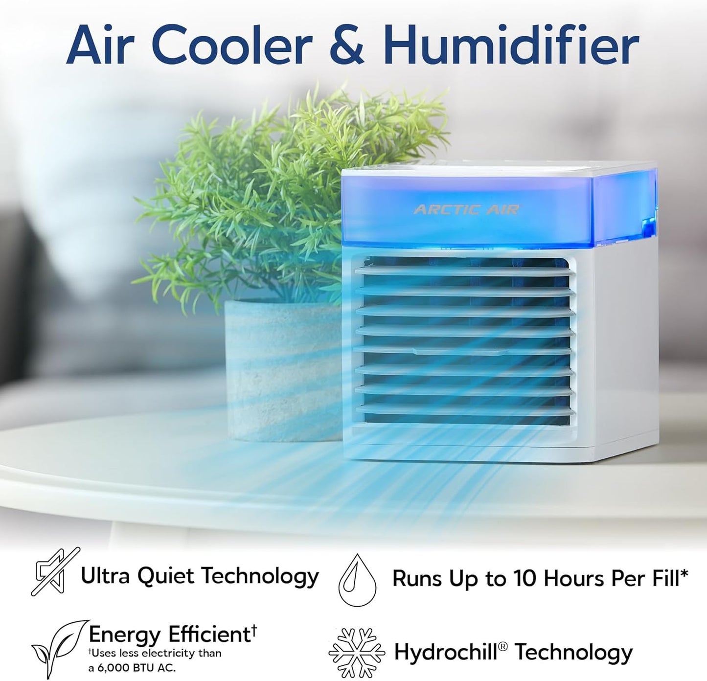 Arctic Air Pure Chill 2.0 Evaporative Air Cooler by Ontel - Powerful, Quiet, Lightweight and Portable Space Cooler with Hydro-Chill Technology For Bedroom, Office, Living Room & More,Blue