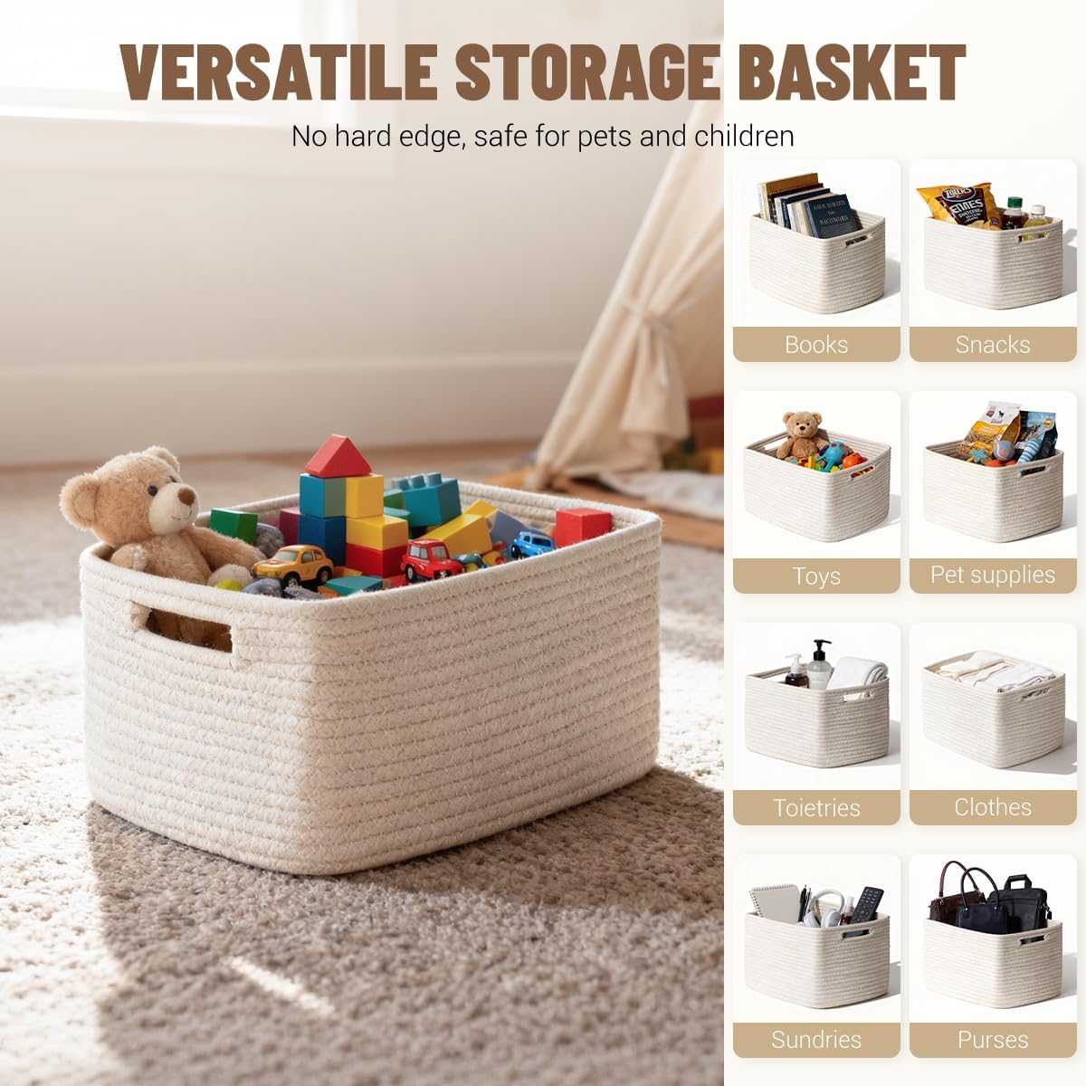 5 Pack Woven Storage Baskets, Decorative Storage Bins for Organizing