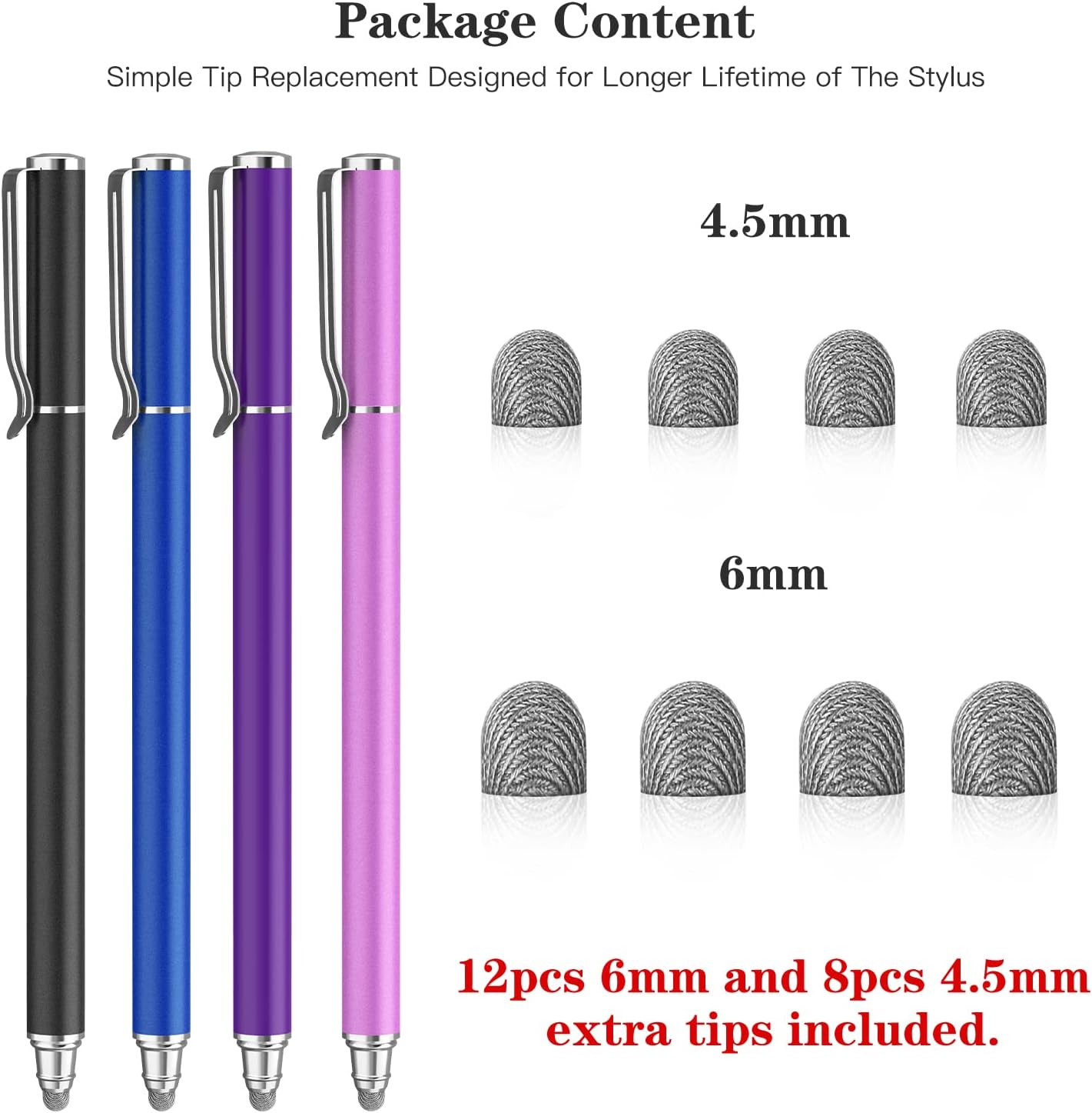 METRO Universal Stylus Pens for Touch Screens - High Sensitivity Capacitive Stylus Fiber Tips 2 in 1 Touch Screen Pen for iPad iPhone and All Other Tablets & Cell Phones (Black/Blue/Purple/Pink)