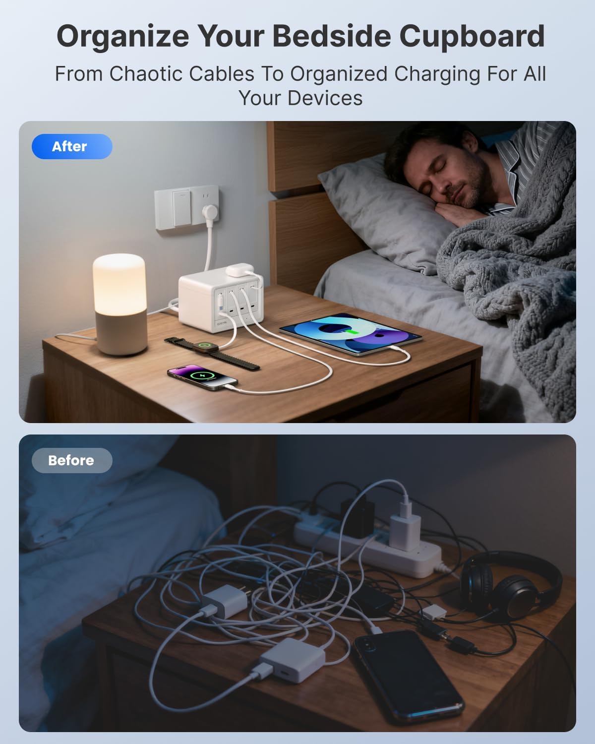Gitryin 12-in-1 Desktop Charging Station with 3 Retractable Type-C Chargers and 1 Lightning Charger, 160W USB-C Charging Hub with 33.5in Cable, 4 AC, 1 USB A Port, 3 USB C Ports, White