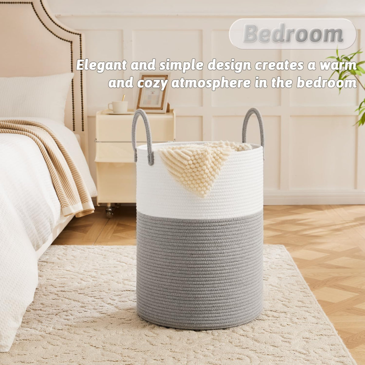 Artfeel Laundry Basket,Woven Cotton Rope Laundry Hamper,100L for Decorative Storage of Dirty Clothes,Toys and Blankets in Bathroom,Baby Room and Living Room