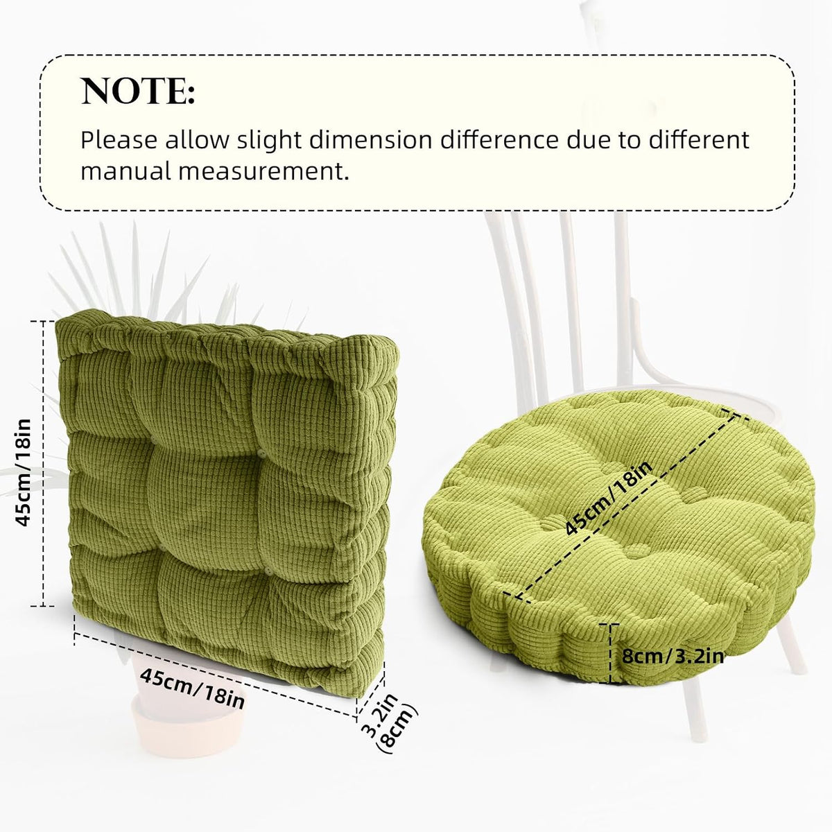 Orange Set of 2 Square and Round Floor Cushion for Adults Yoga