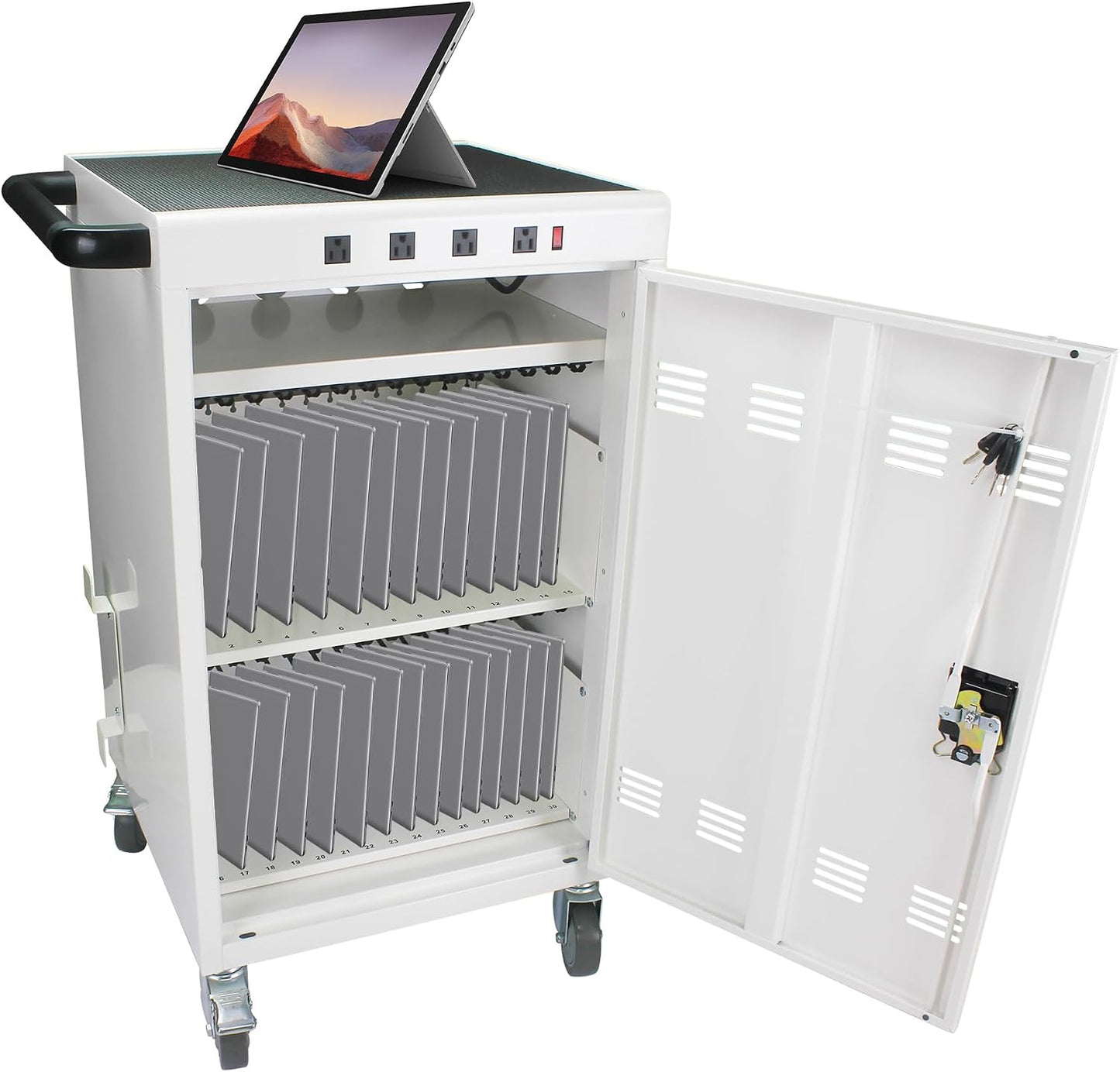 45-Device Mobile Charging Cart Up to 16.3" Locks Black | with Charging Power Strip Front & Rear Locks Cable Management Safe Charging Cabinet for Ipads, Chromebooks, Tablets, Laptops