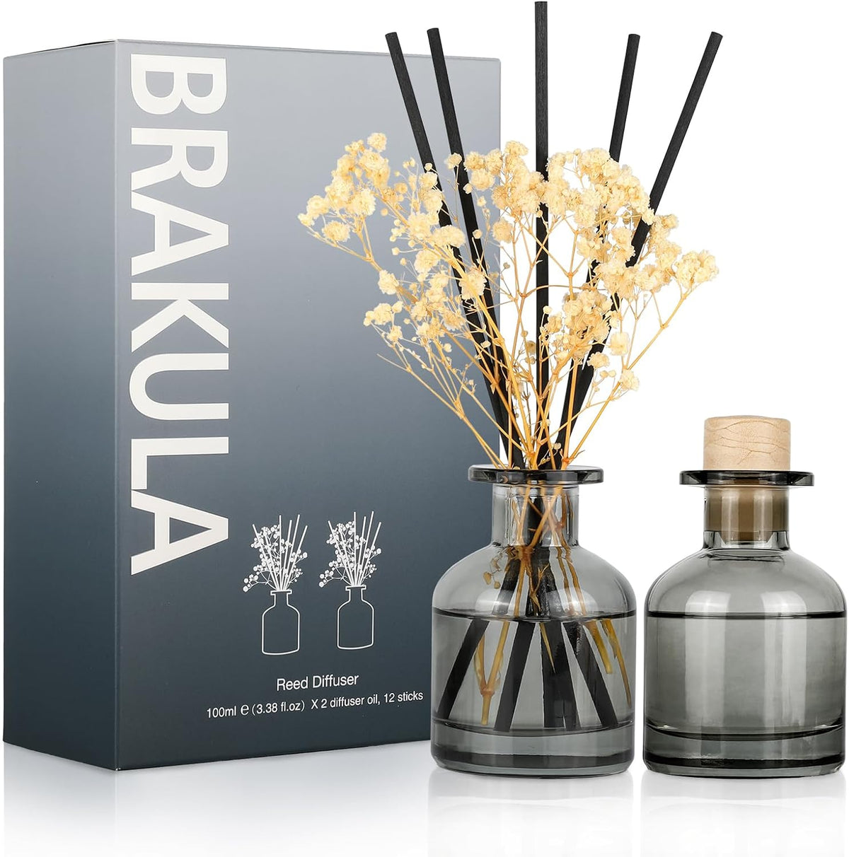 Brakula 2 Pack Reed Diffuser, Eucalyptus&Mint+Lavender Vanilla, 3.38 fl oz
