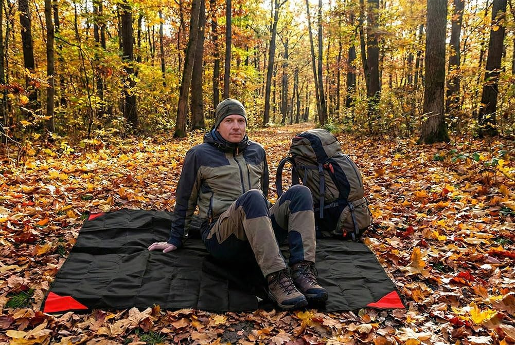 Orga'Neat Pocket Picnic Blanket, Beach Mat Waterproof Sandproof, Compact Lightweight Small Tarp for Camping, Hiking, Backpacking, Festival, Travel, Foldable in Bags (Black/Red, 55"x60")