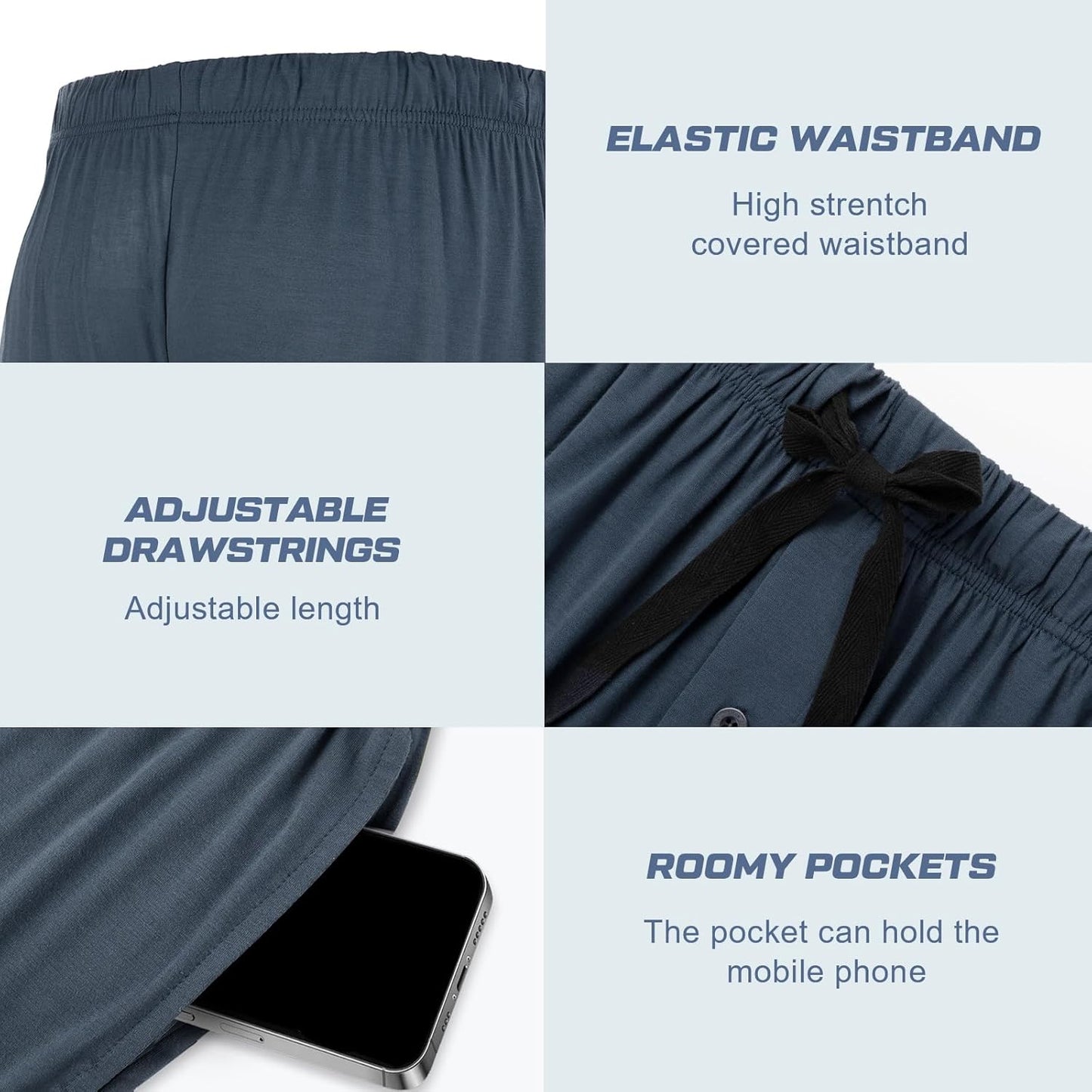 BAMBOO COOL Men's Pajama bottoms Lounge Sleep Shorts Soft Comfortable Breathable Pajamas Shorts with Pockets 2 Pack