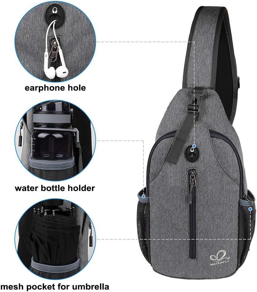 WATERFLY Crossbody Sling Backpack Sling Bag Travel Hiking Chest Bags Daypack (Dark gray)
