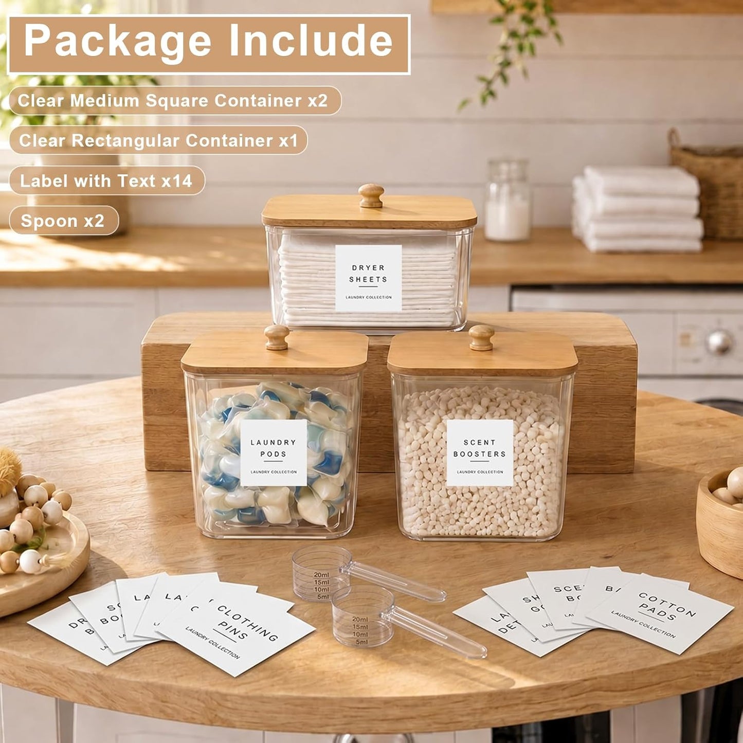 POLRAI 3 Pack Laundry Pod Containers and Dryer Sheet Holder, Laundry Room Organization Storage Containers with Lids and Labels for Detergent Pods Dry Sheet Organizing