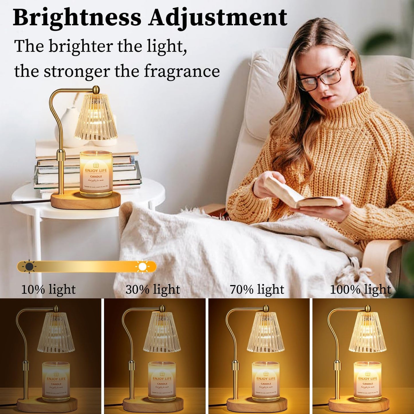 seenlast Candle Warmer Lamp with Timer Dimmer Adjustable Height for New Home Bedroom, Vintage Home Decor for Scented Jar