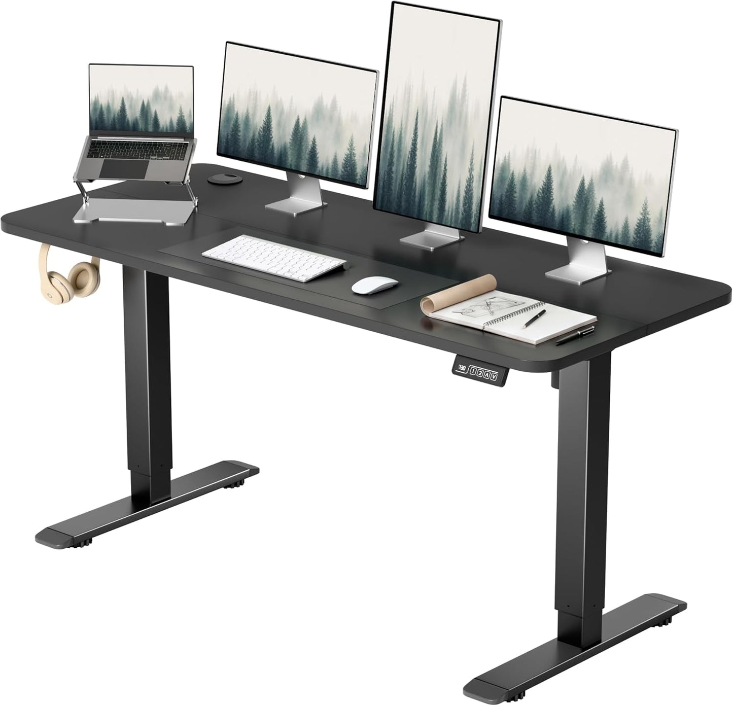 Furmax 55 x 24 Inches Electric Height Adjustable Standing Desk Large Sit Stand Up Desk Home Office Computer Desk Memory Preset with T-Shaped Metal Bracket, Black