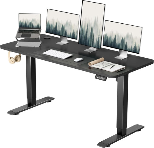 Furmax 55 x 24 Inches Electric Height Adjustable Standing Desk Large Sit Stand Up Desk Home Office Computer Desk Memory Preset with T-Shaped Metal Bracket, Black