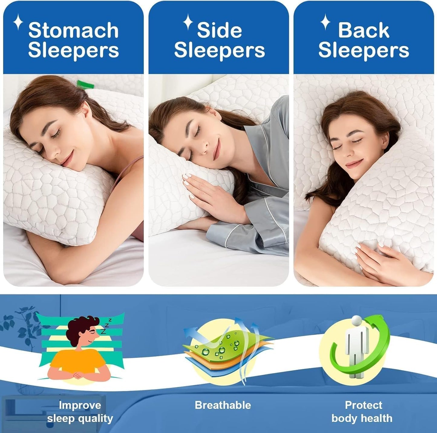 SUPA MODERN Cooling Pillow Queen Size Set of 2, CertiPUR-US Shredded Memory Foam Pillows for Sleeping, Cool Bed Pillows for Hot Sleepers, Adjustable Firm Pillow for Side,Back,Stomach Sleepers
