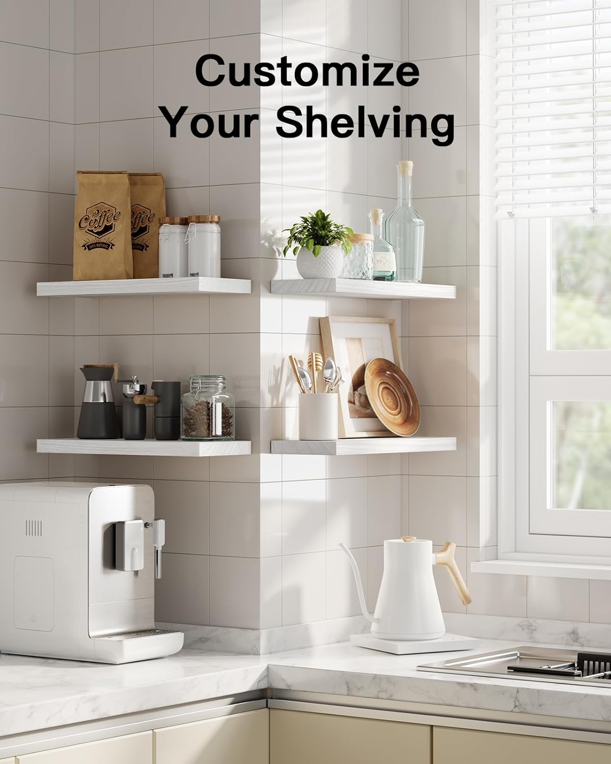 AMADA HOMEFURNISHING Floating Shelves, Paulownia Wood Wall Shelves for Bathroom/Living Room/Bedroom/Kitchen, Wood Floating Shelf for Home Storage & Organization, Set of 4 15.75" L x 5.91" W x 0.98" H