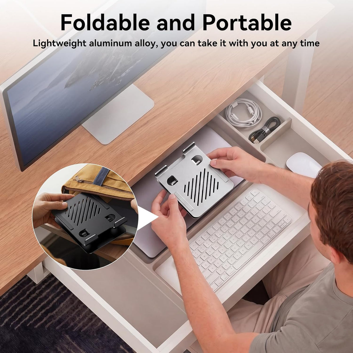 K&ZZ iPad Stand for Desk, Height Adjustable Tablet Stand, Office Desk Accessories for Men Women Gifts, Portable Office Gadgets, Rotating Foldable Phone Stand for Desk