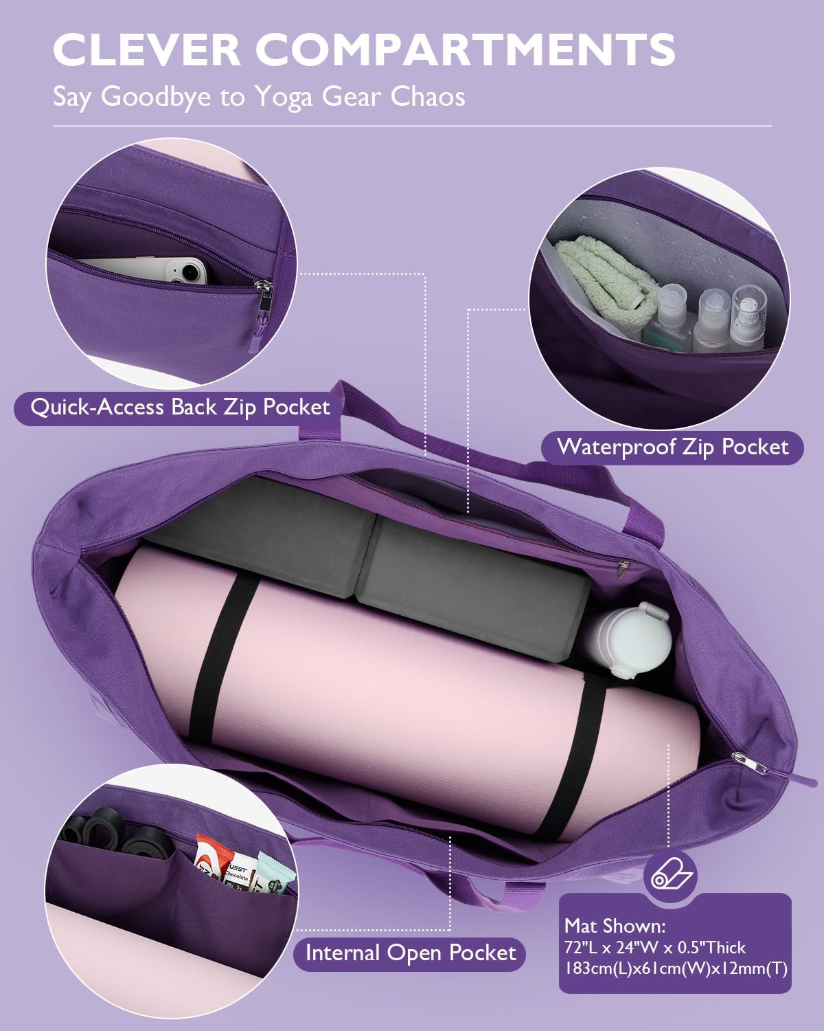 Gonex Yoga Mat Bag For Women, 60L Extra Large Pilates Mat & Blocks Carrier