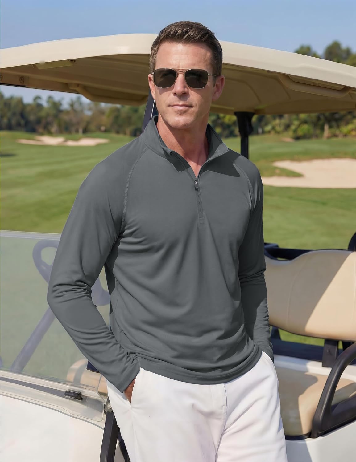Boladeci Men's UPF 50+ Sun Shirts 1/4 Zip Long Sleeve SPF UV Protection Lightweight Quick Dry Quarter Zip Golf Shirts