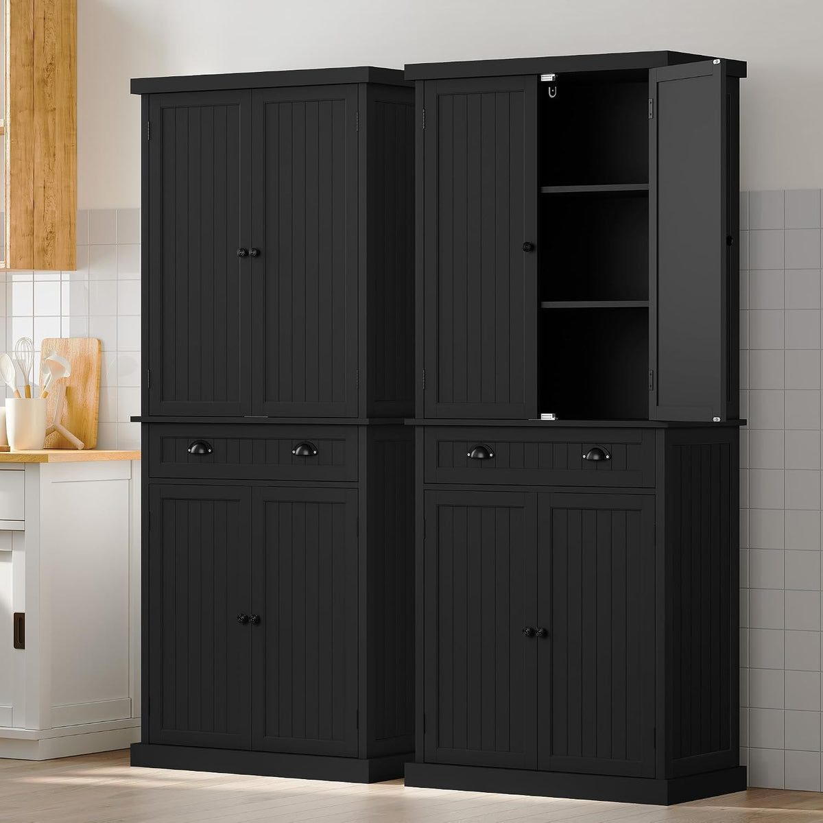 ARTPOWER 72" Tall Kitchen Pantry Storage Cabinet with Drawer and Adjustable Shelves, Pantry Cabinet for Kitchen, Bathroom or Hallway, Black