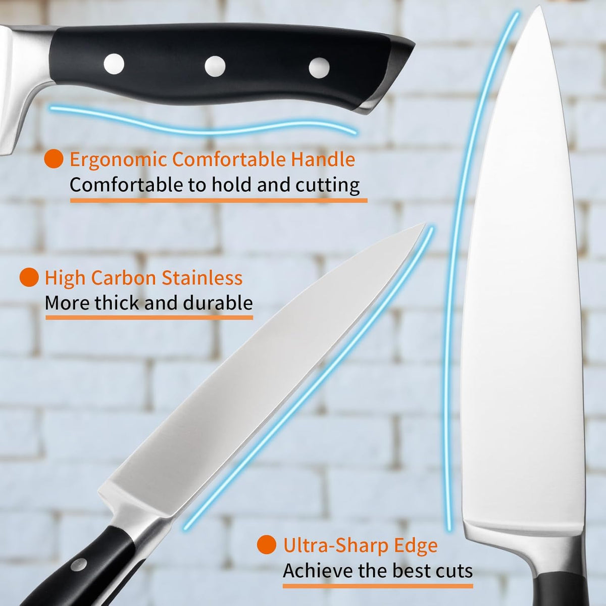 Alata 15-Piece Knife Set with Black Block, Razor-Sharp,Kitchen Knife Set, Forged Triple Rivet Stainless Steel Knife Block Set